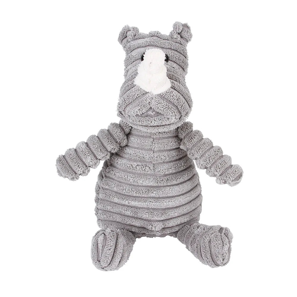 Rufus the Rhino, squeaky plush dog toy